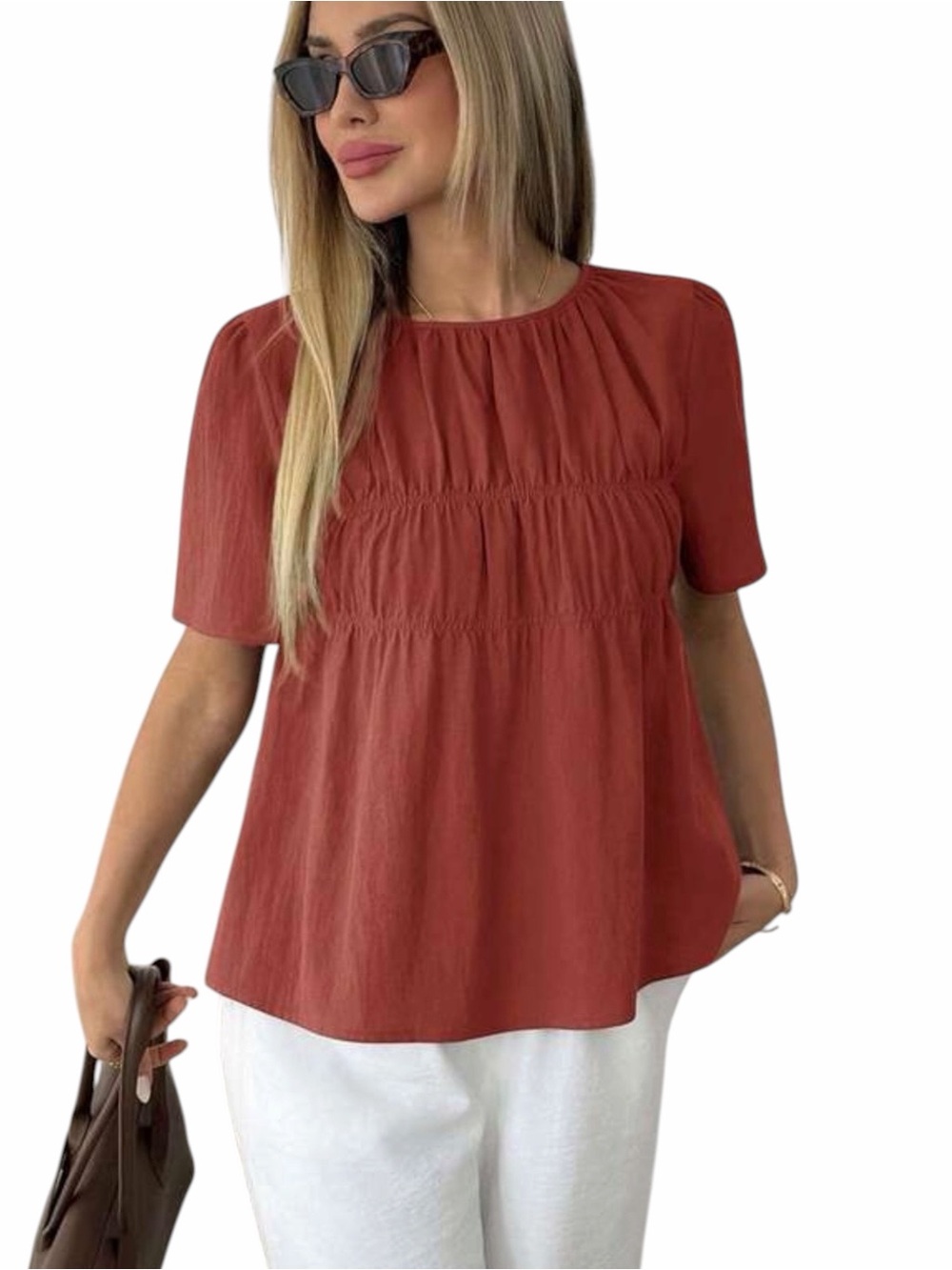 Easowa Pleated Smocked Peasant Blouse NWT